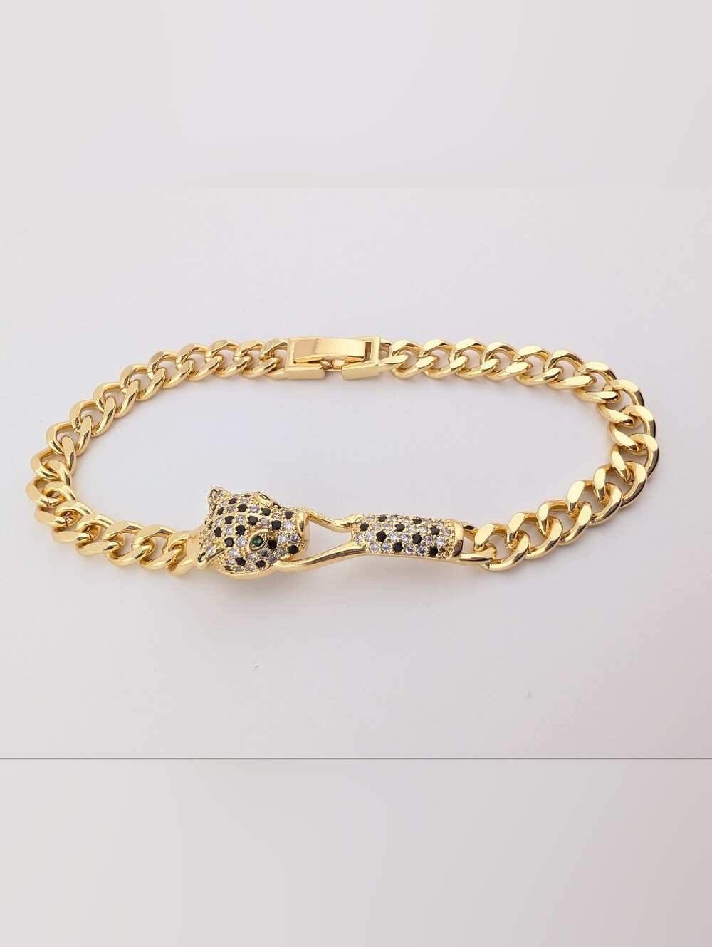 Gold Panther Head Chain Bracelet - Estate Jewelry - Picture 2 of 8
